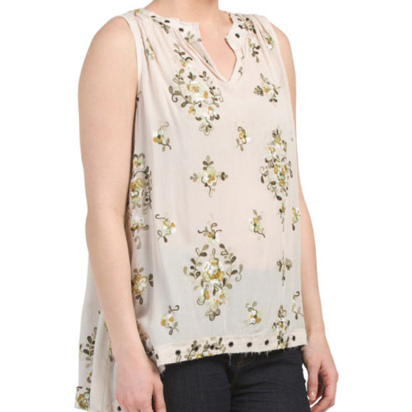 Nanette Lepore Beige/Olive embroidered tank